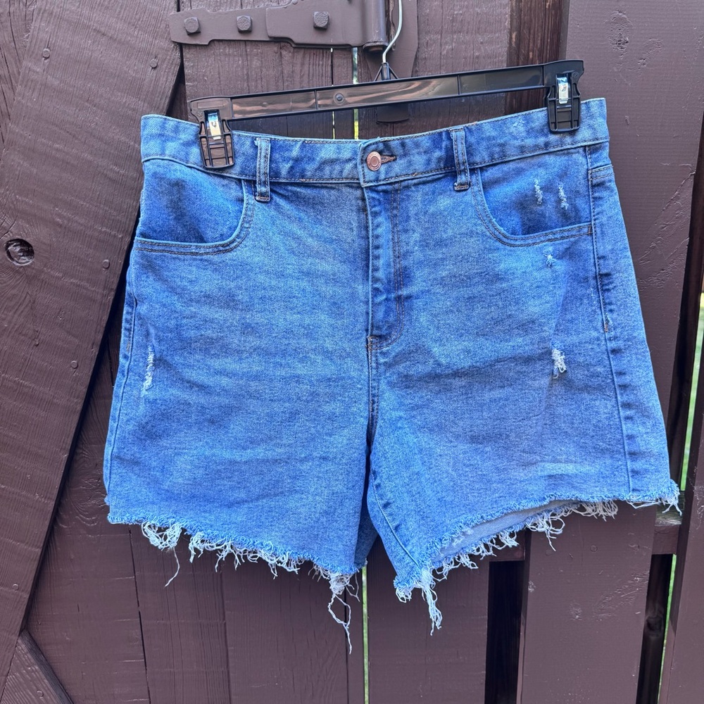 High Rise Y2K Festival Distressed Denim Jean Shorts 12 Grunge Cutoffs Indie Boho